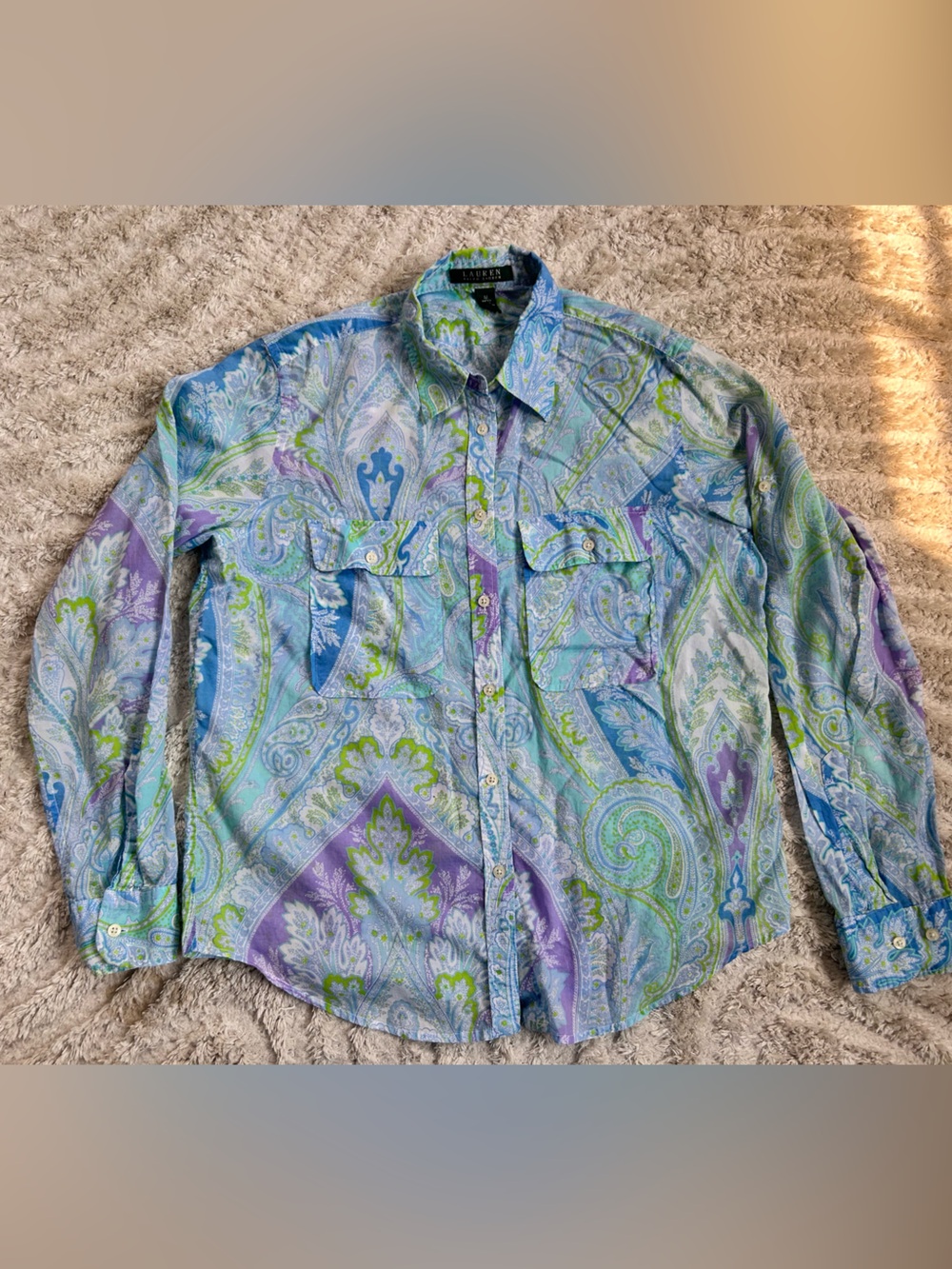 Lauren by Ralph Lauren Paisley Button-Up Shirt in Blue, Green & Purple